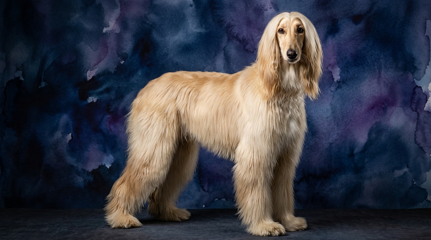 Afghan Hound dog portrait — Afghan Hound cognitive intelligence profile, Pet IQ Lab