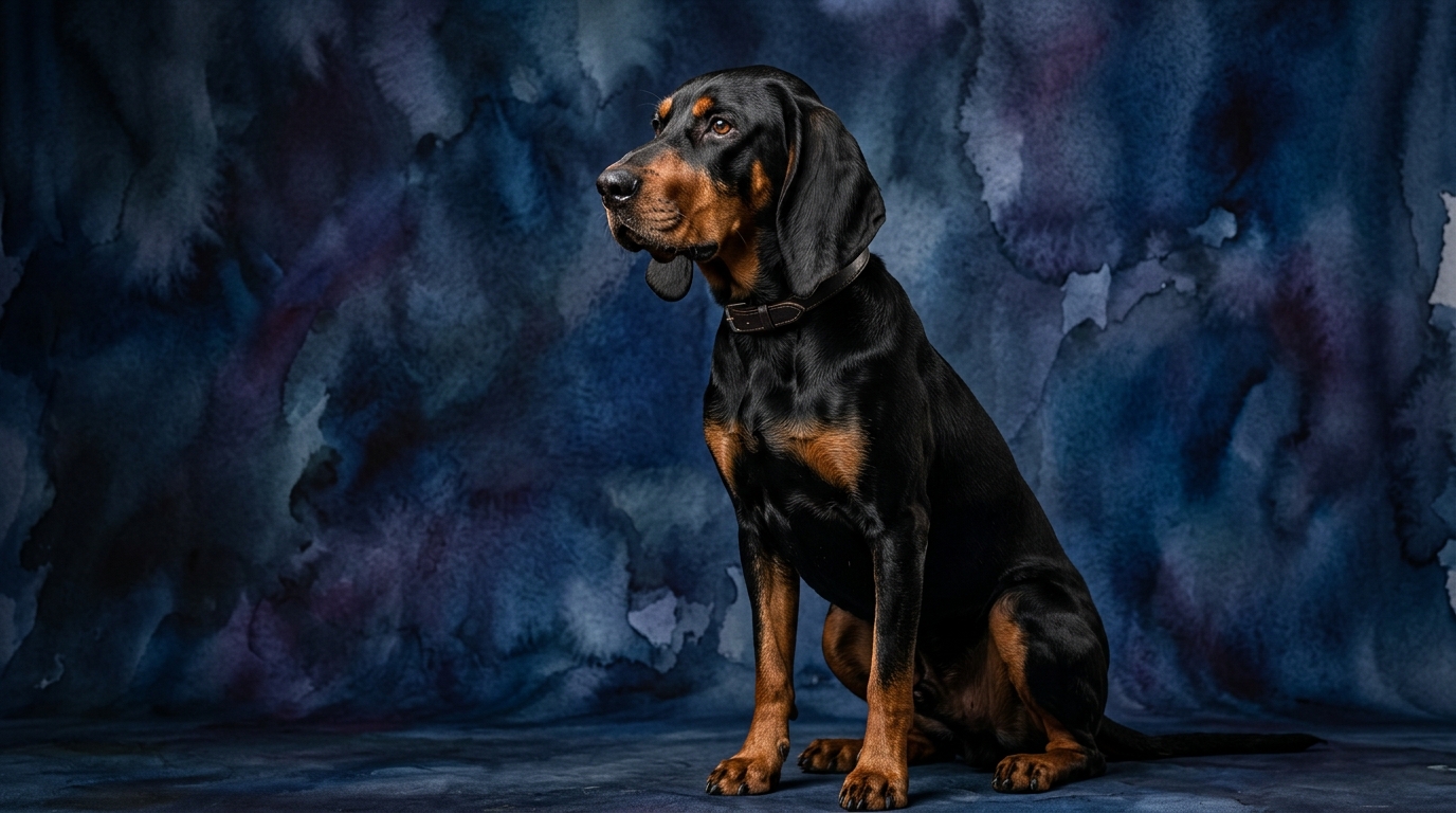 Black And Tan Coonhound dog portrait — Black And Tan Coonhound cognitive intelligence profile, Pet IQ Lab