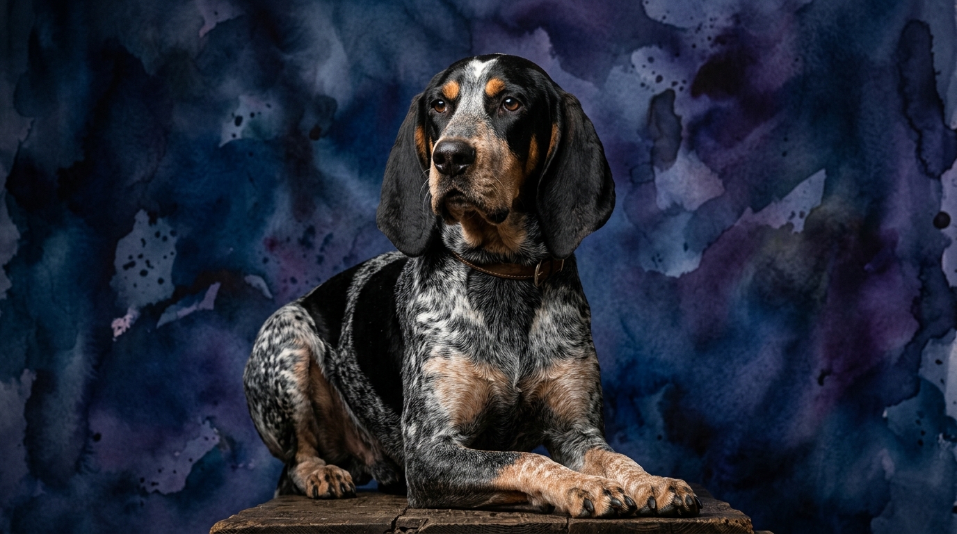 Bluetick Coonhound dog portrait — Bluetick Coonhound cognitive intelligence profile, Pet IQ Lab