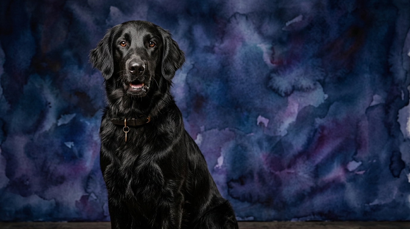 Flat Coated Retriever dog portrait — Flat Coated Retriever cognitive intelligence profile, Pet IQ Lab
