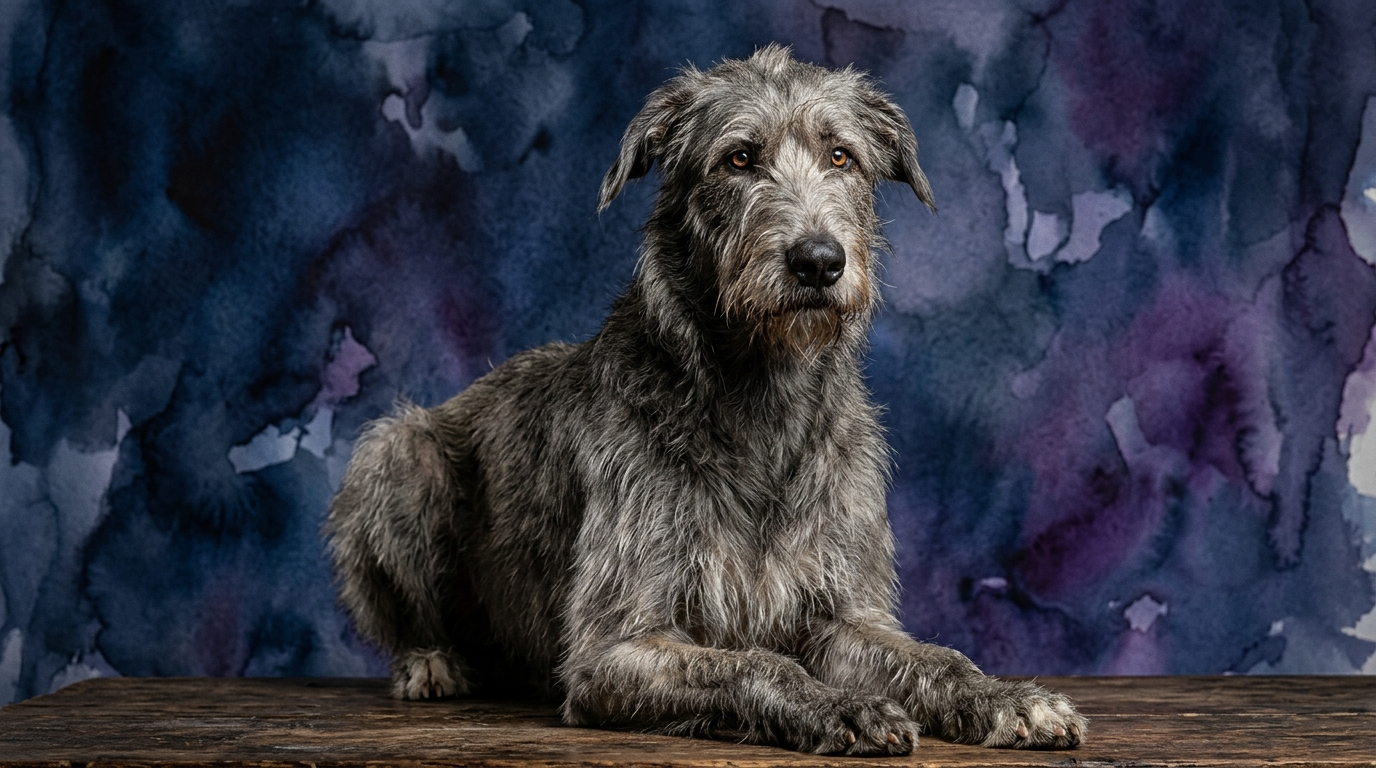Irish Wolfhound dog portrait — Irish Wolfhound cognitive intelligence profile, Pet IQ Lab