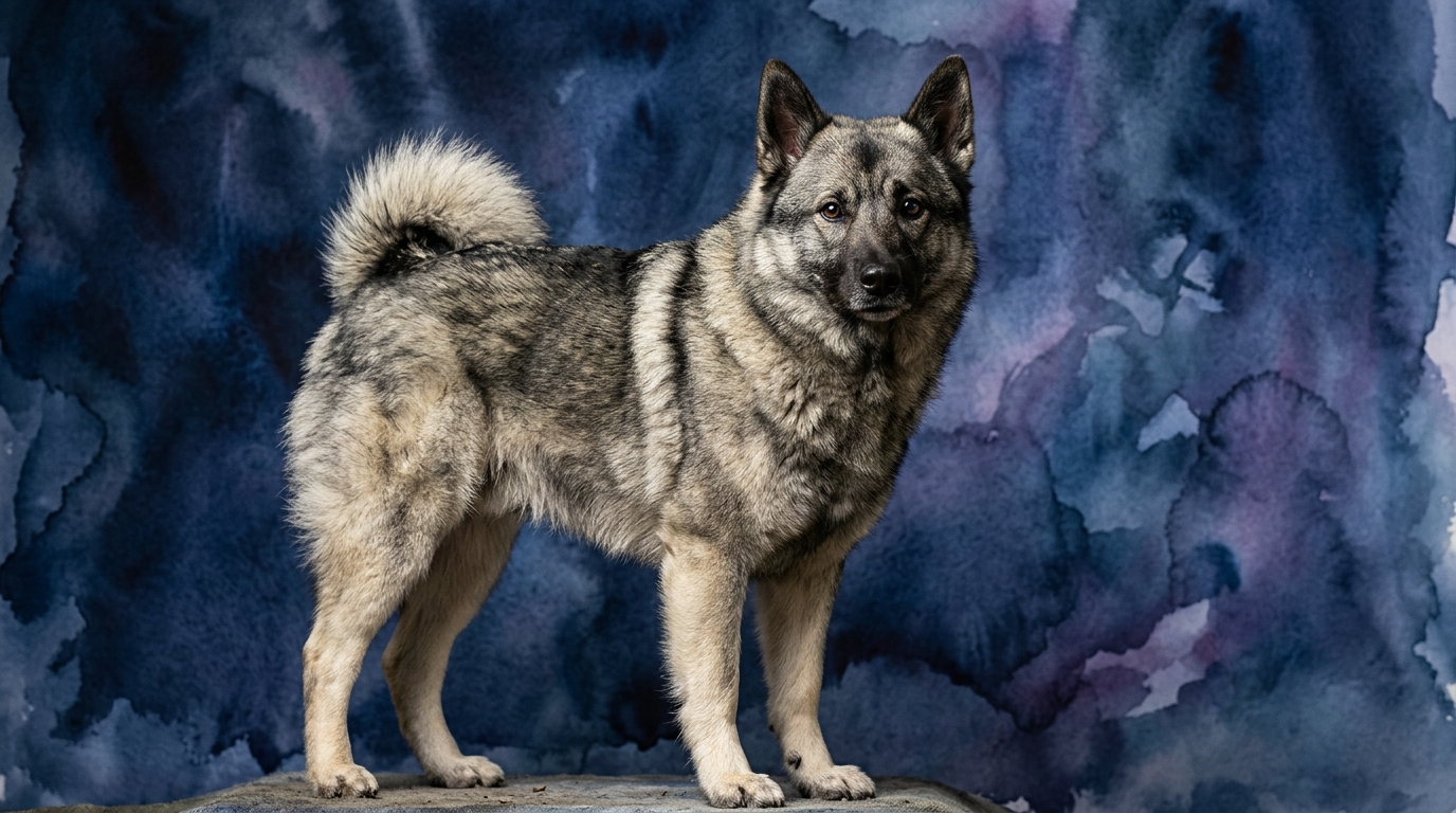 Norwegian Elkhound dog portrait — Norwegian Elkhound cognitive intelligence profile, Pet IQ Lab
