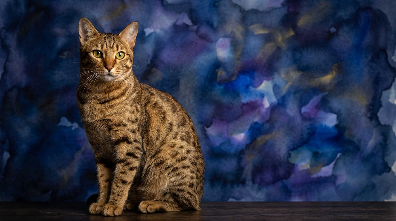 Ocicat cat portrait — Ocicat cognitive intelligence profile, Pet IQ Lab